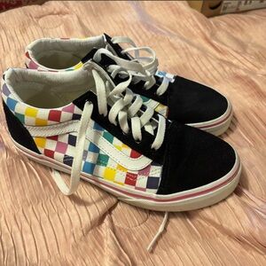 Vans Checkerboard Old Skool Sneakers in Black with Multicolor Squares